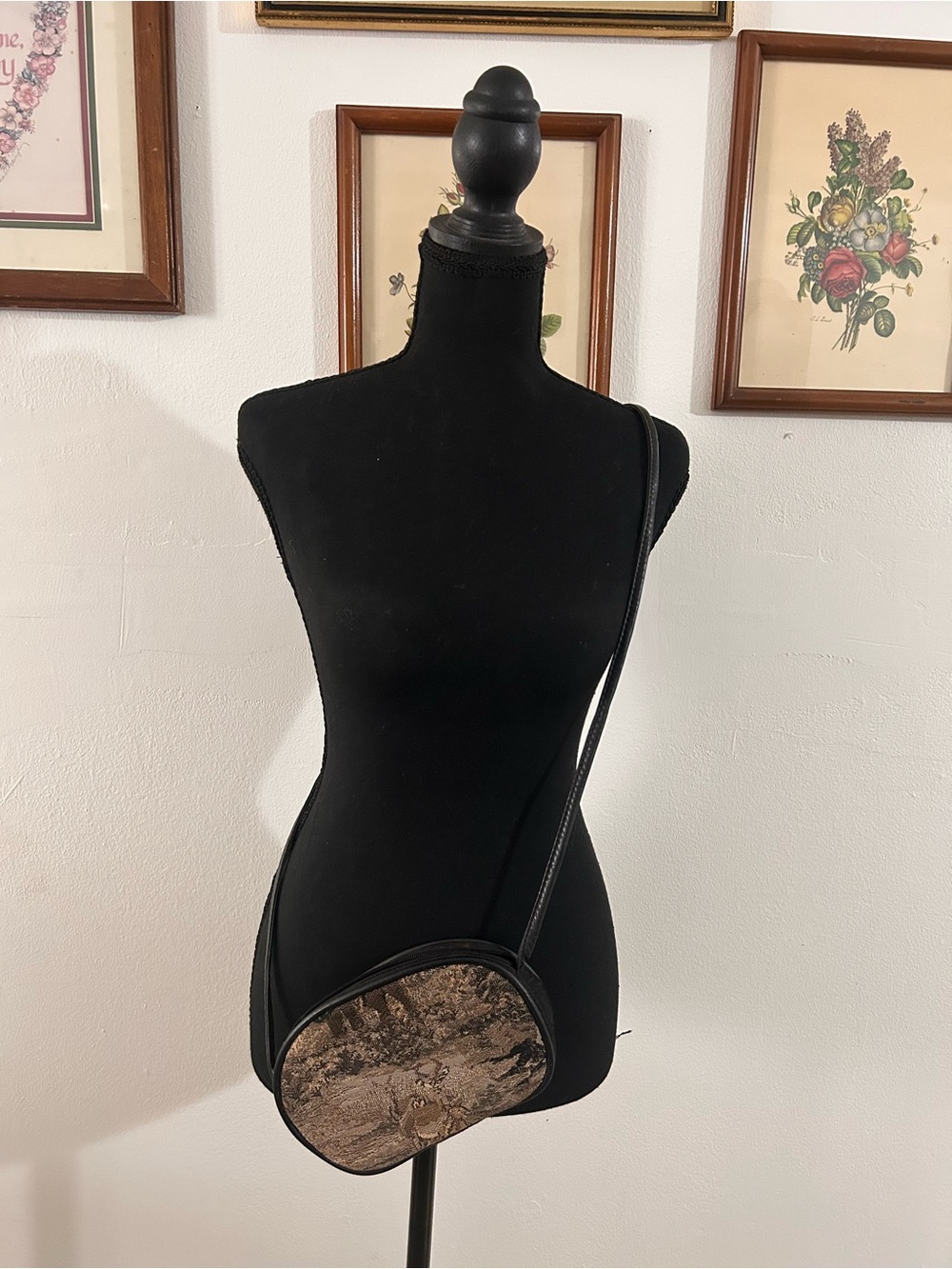 Windsor Black Crossbody Bag with Brown Patterned Front
